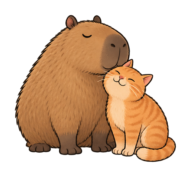 The capybara and the orange cat